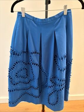 Anthropologie Cobalt Blue A-Line Skirt with Cutout Trim